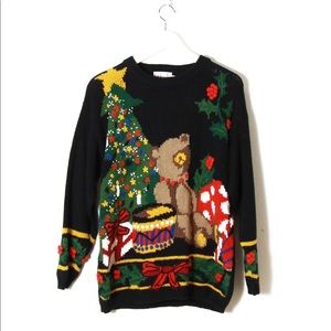 Vintage NWT Ugly Christmas sweater Lord & Taylor teddy bear and Christmas tree